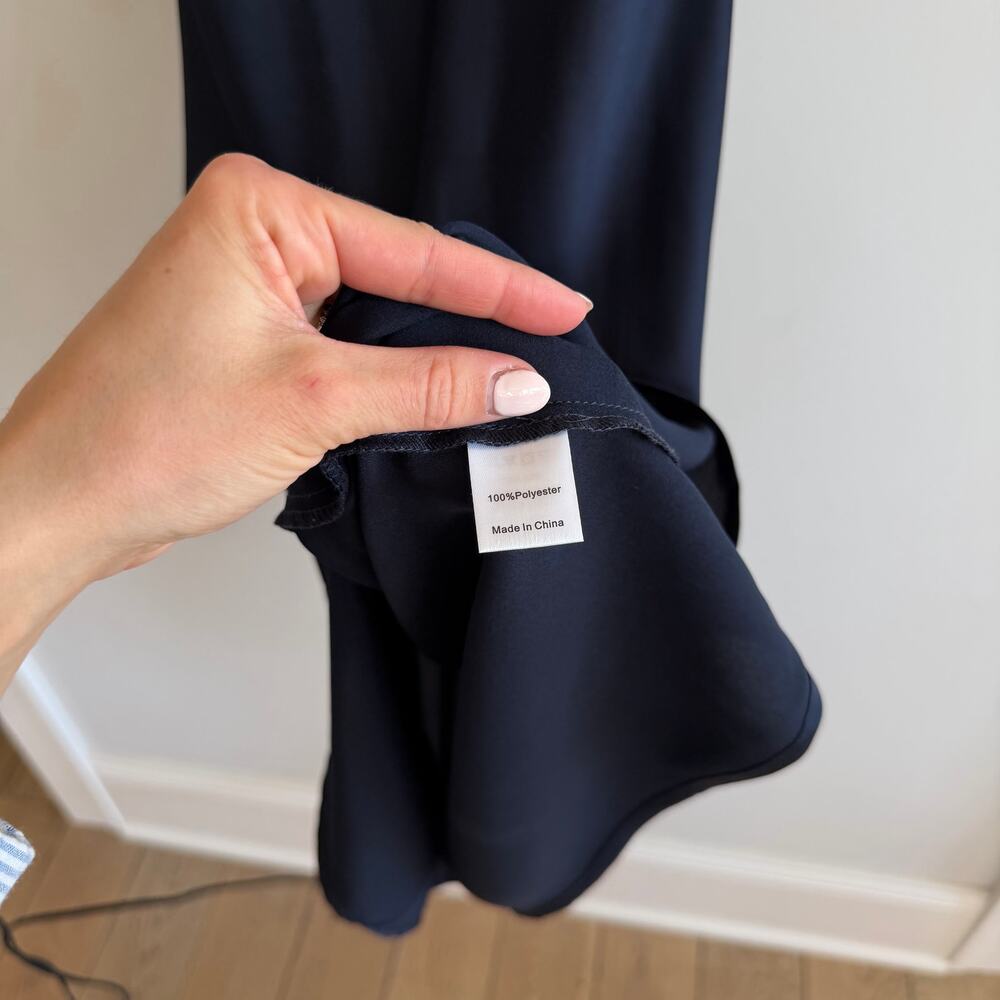Tuckernuck Woodbine Satin Bellamy Collared Short Sleeve Midi Dress Navy Blue M - Picture 9 of 12